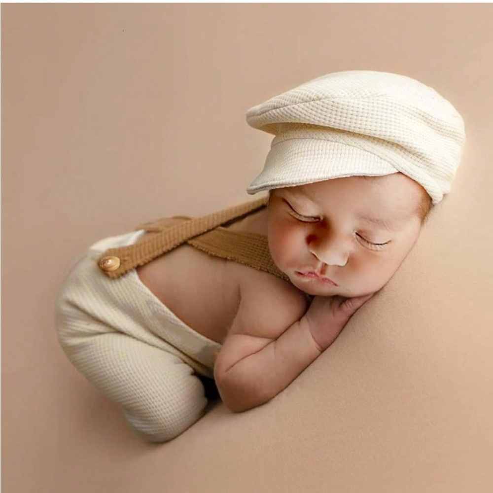 Cream Baby Cap and Suspender Set